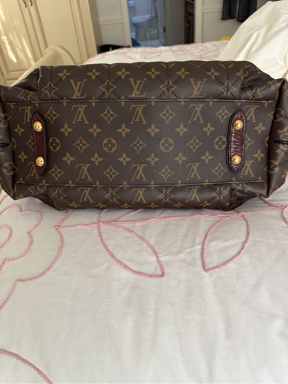 AUTHENTIC Louis Vuitton Monogram Quilted Satchel with Burgundy Handles - Picture 8 of 12